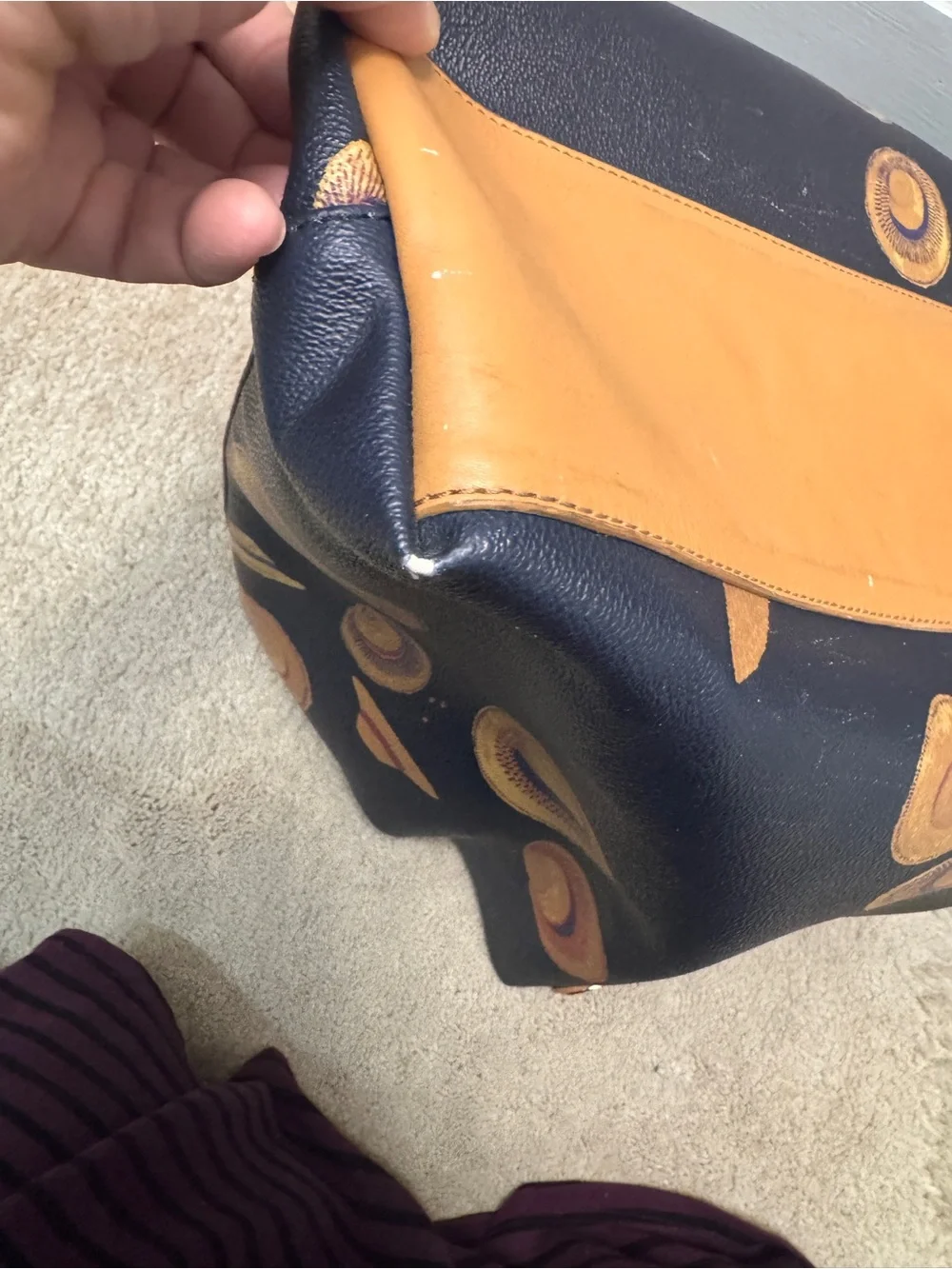 Tory Burch Black Leather Tote with Yellow Hat Motif